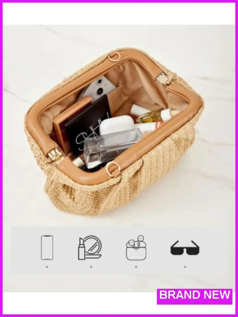 Woven Straw Clutch Purse Handbag Shoulder Crossbody Bag Summer Beach